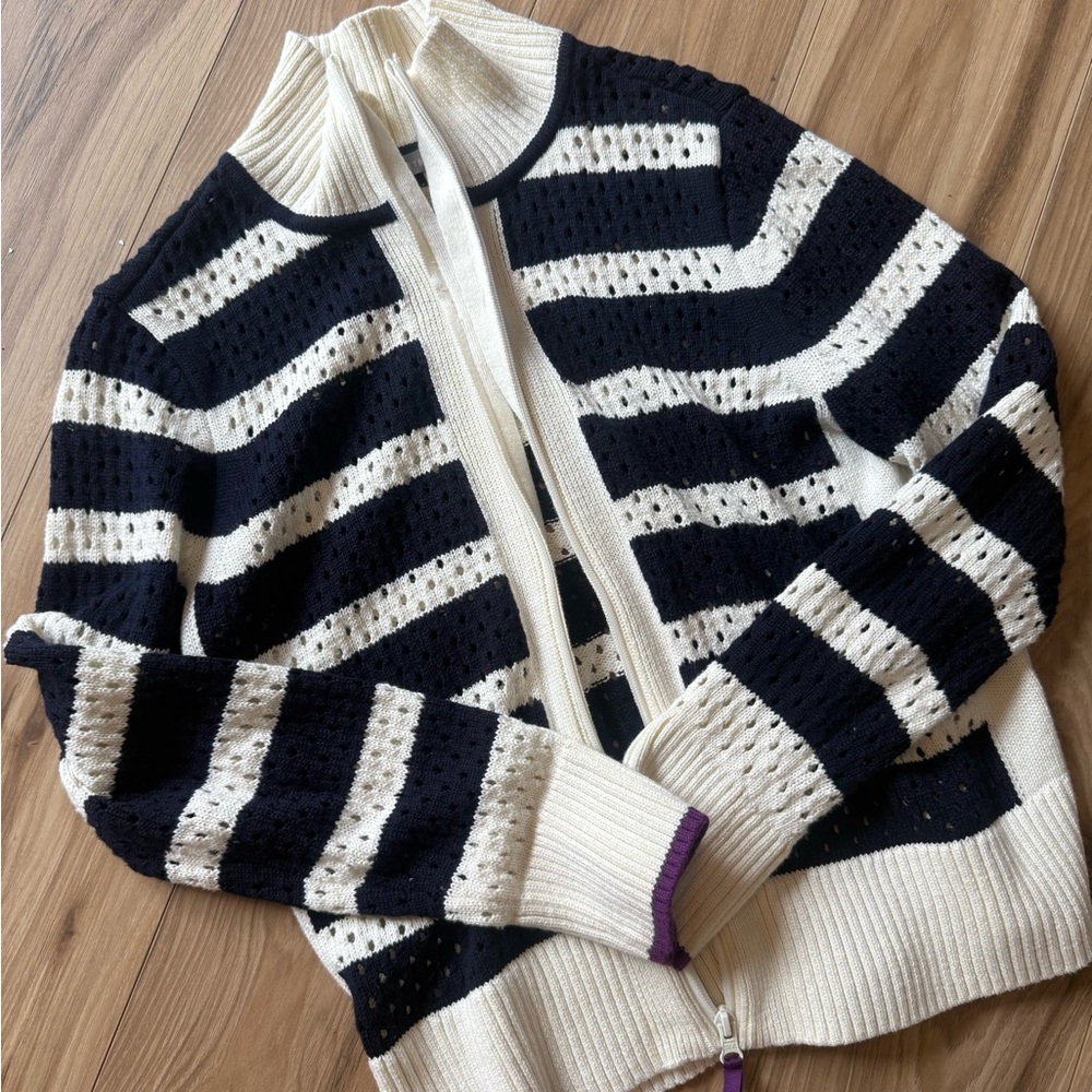 Talbots Navy/Cream knit cardigan zip up